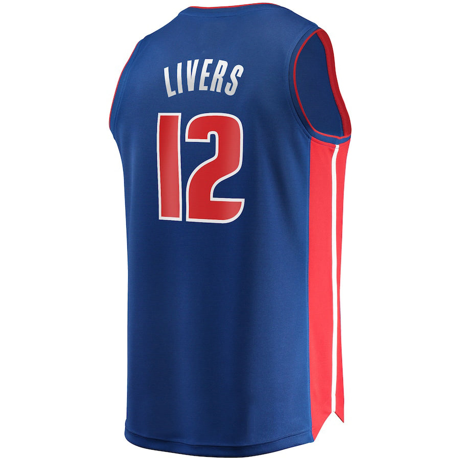 D.Pistons #12 Isaiah Livers Fanatics Branded 2021-22 Fast Break Replica Jersey Icon Edition Blue Stitched American Basketball Jersey UNEC