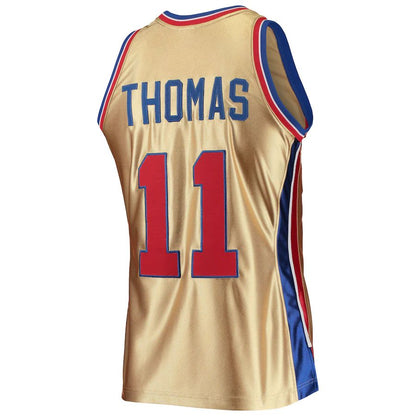 D.Pistons #11 Isaiah Thomas Mitchell & Ness 75th Anniversary 1982-83 Hardwood Classics Swingman Jersey Gold Stitched American Basketball Jersey UNEC