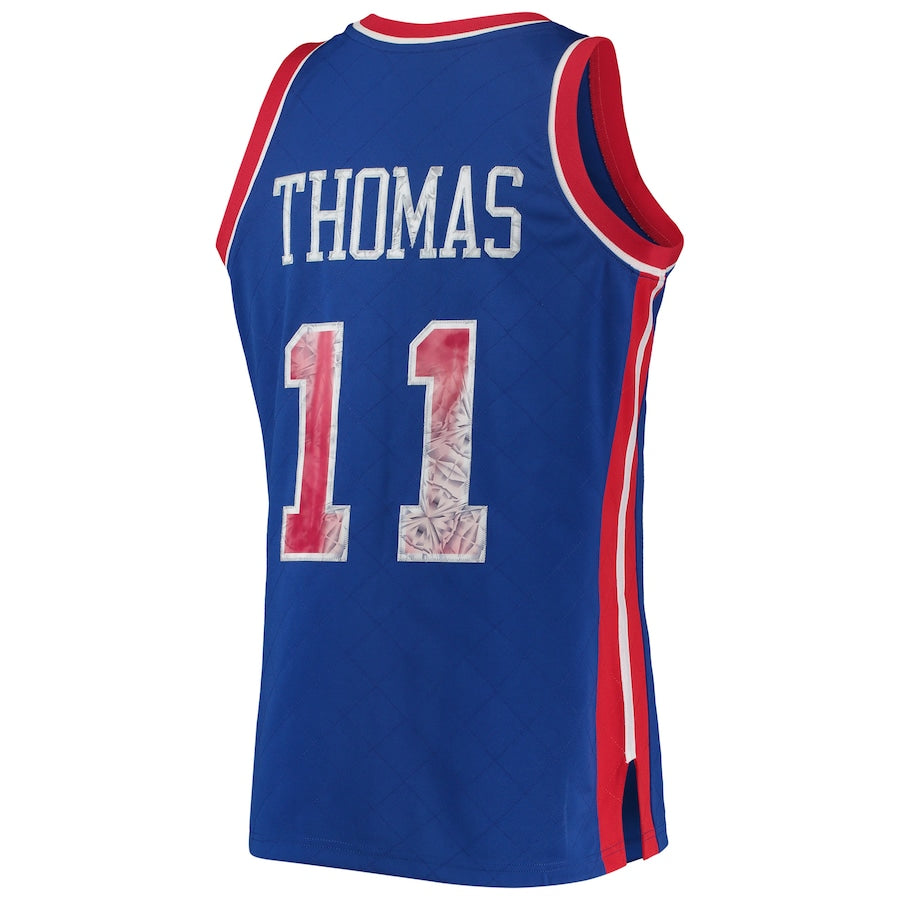 D.Pistons #11 Isaiah Thomas Mitchell & Ness 1996-97 Hardwood Classics 75th Anniversary Diamond Swingman Jersey Blue Stitched American Basketball Jersey UNEC
