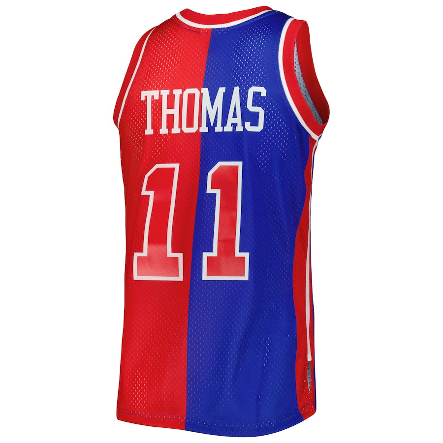 D.Pistons #11 Isaiah Thomas Mitchell & Ness Hardwood Classics 1988-89 Split Swingman Jersey Blue Red Stitched American Basketball Jersey UNEC
