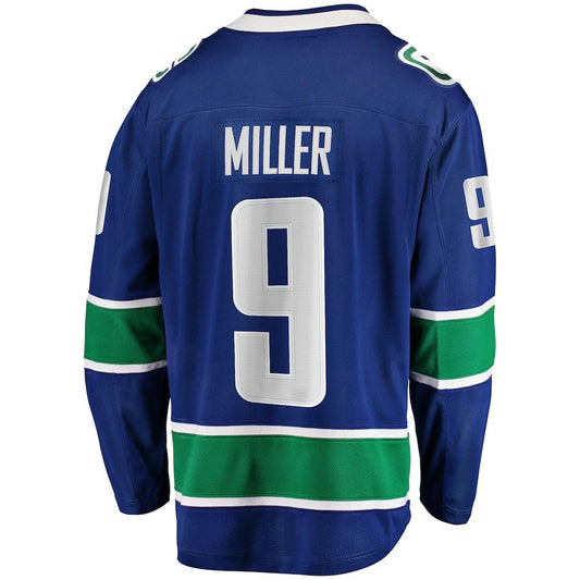 V.Canucks #9 J.T. Miller Fanatics Branded Home Breakaway Player Jersey Blue Stitched American Hockey Jersey UNEC