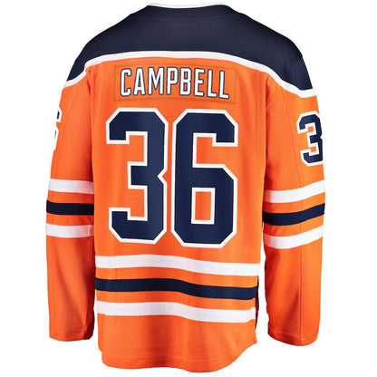 E.Oilers #36 Jack Campbell Fanatics Branded Home Breakaway Player Jersey Orange Stitched American Hockey Jersey UNEC