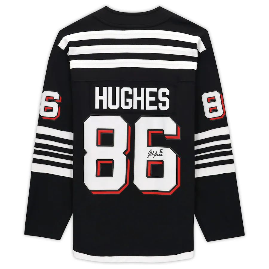 NJ.Devils #86 Jack Hughes Fanatics Authentic Autographed Alternate Breakaway Jersey Black Stitched American Hockey Jersey UNEC