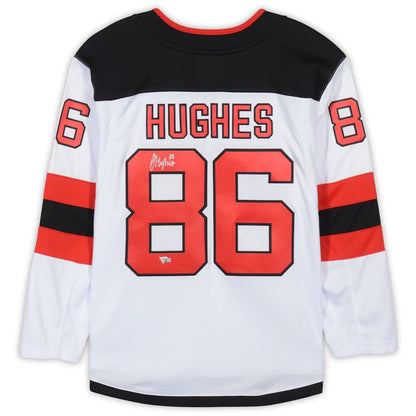 NJ.Devils #86 Jack Hughes Fanatics Authentic Autographed Road Fanatics Breakaway Jersey White Stitched American Hockey Jersey UNEC