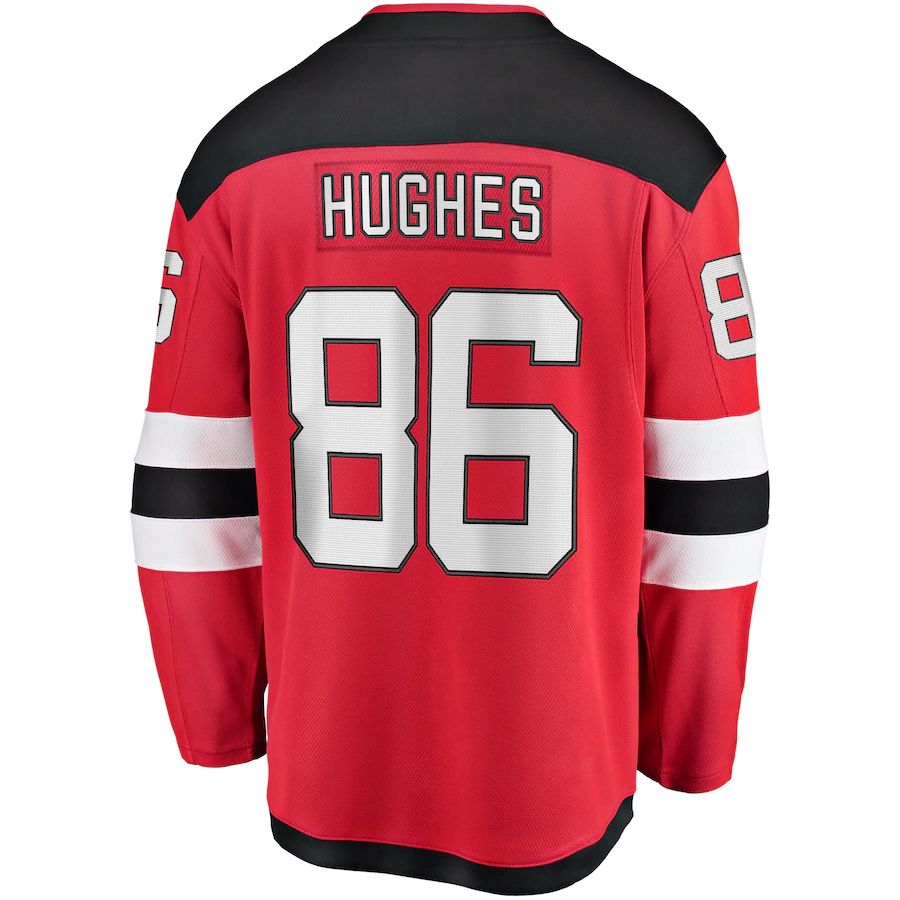 NJ.Devils #86 Jack Hughes Fanatics Branded Home Premier Breakaway Player Jersey  Red Stitched American Hockey Jersey UNEC