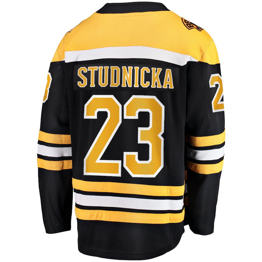 B.Bruins #23 Jack Studnicka Fanatics Branded Home Breakaway Player Jersey Black Stitched American Hockey Jersey UNEC