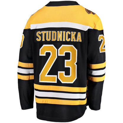 B.Bruins #23 Jack Studnicka Fanatics Branded Home Breakaway Player Jersey Black Stitched American Hockey Jersey UNEC