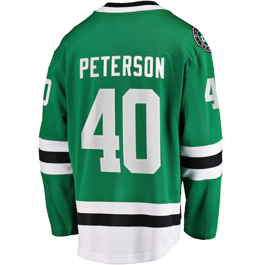 D.Stars #40 Jacob Peterson Fanatics Branded Home Breakaway Player Jersey Kelly Green Stitched American Hockey Jersey UNEC