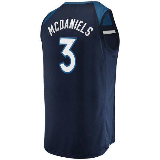 M.Timberwolves #3 Jaden McDaniels Fanatics Branded 2021-22 Fast Break Replica Jersey  Icon Edition Navy Stitched American Basketball Jersey UNEC