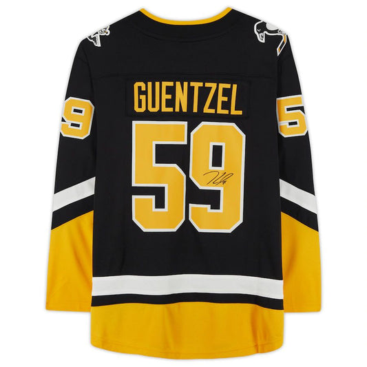 P.Penguins #59 Jake Guentzel Fanatics Authentic Autographed Breakaway 2021 Alternate Jersey Black Stitched American Hockey Jersey UNEC