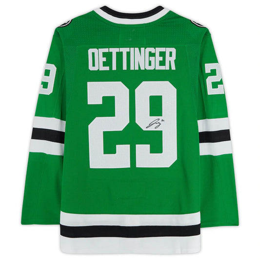 D.Stars #29 Jake Oettinger Fanatics Authentic Autographed adidas Authentic Jersey Kelly Green Stitched American Hockey Jersey UNEC