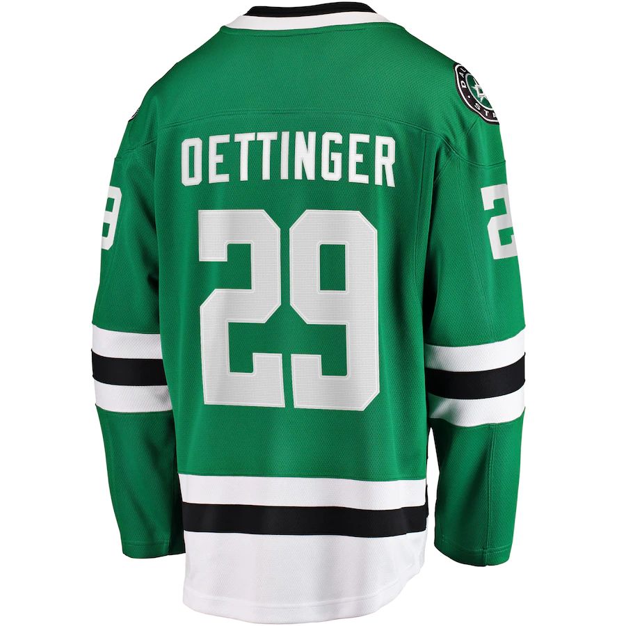 D.Stars #29 Jake Oettinger Fanatics Branded Home Breakaway Player Jersey Kelly Green Stitched American Hockey Jersey UNEC