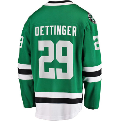 D.Stars #29 Jake Oettinger Fanatics Branded Home Breakaway Player Jersey Kelly Green Stitched American Hockey Jersey UNEC