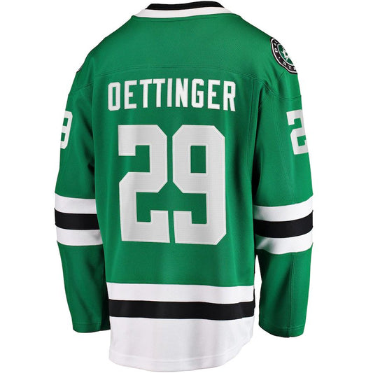 D.Stars #29 Jake Oettinger Fanatics Branded Home Breakaway Player Jersey Kelly Green Stitched American Hockey Jersey UNEC