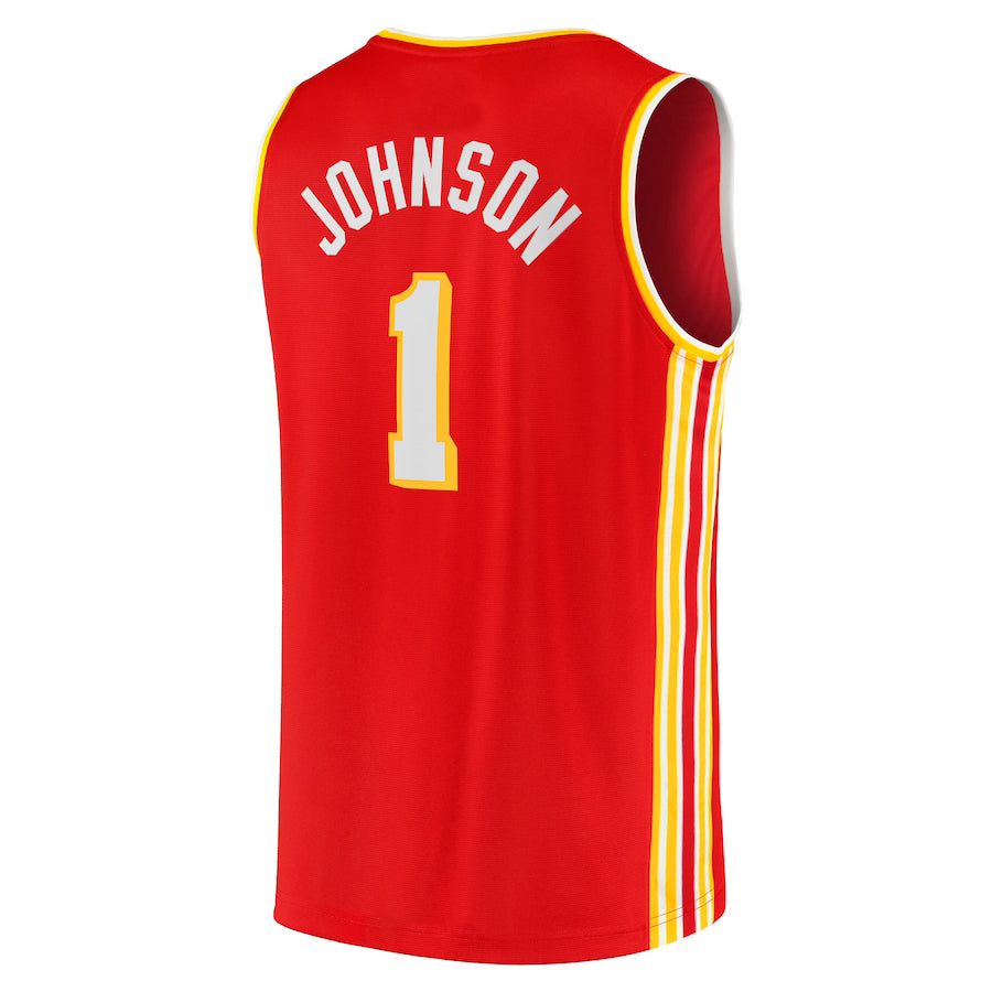 A.Hawks #1 Jalen Johnson Fanatics Branded 2021-22 Fast Break Replica Jersey Icon Edition Red Stitched American Basketball Jersey UNEC