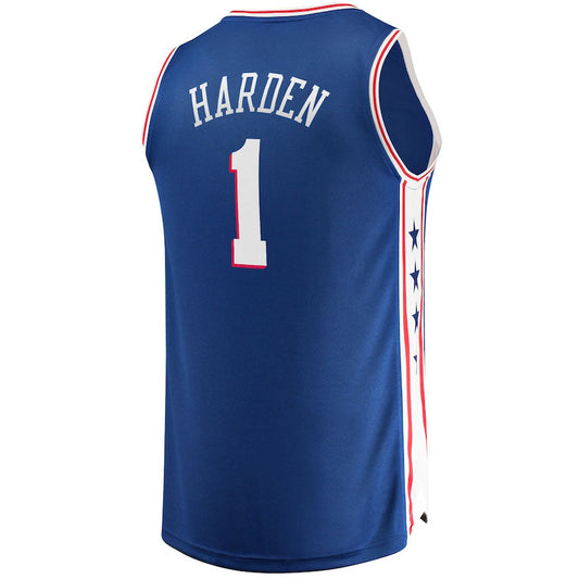 PH.76ers #1 James Harden Fanatics Branded 2021-22 Fast Break Replica Jersey Royal Icon Edition Stitched American Basketball Jersey UNEC