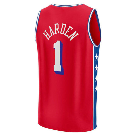 PH.76ers #1 James Harden Fanatics Branded 2022-23 Fast Break Replica Player Jersey Statement Edition Red Stitched American Basketball Jersey UNEC