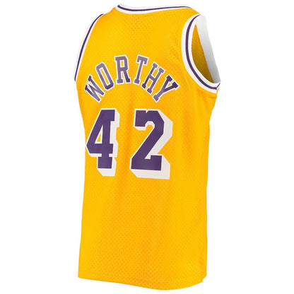 LA.Lakers #42 James Worthy Mitchell & Ness 1984-85 Hardwood Classics Swingman Jersey Gold Stitched American Basketball Jersey UNEC