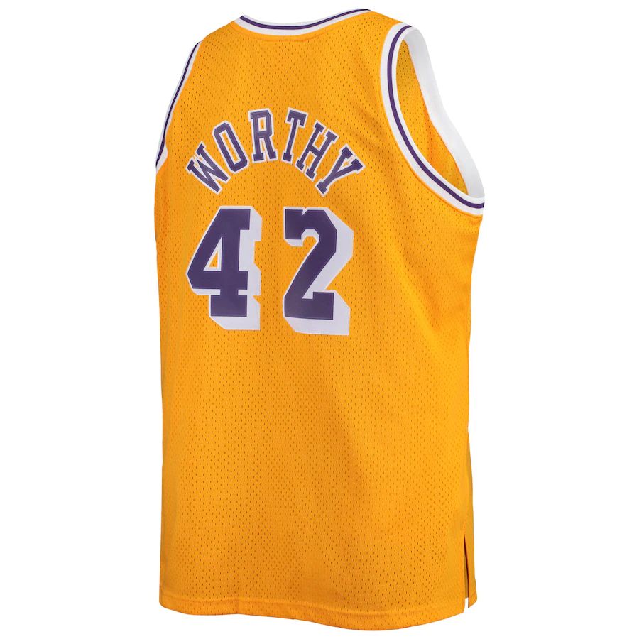 LA.Lakers #42 James Worthy Mitchell & Ness Big & Tall Hardwood Classics Swingman Jersey Gold Stitched American Basketball Jersey UNEC