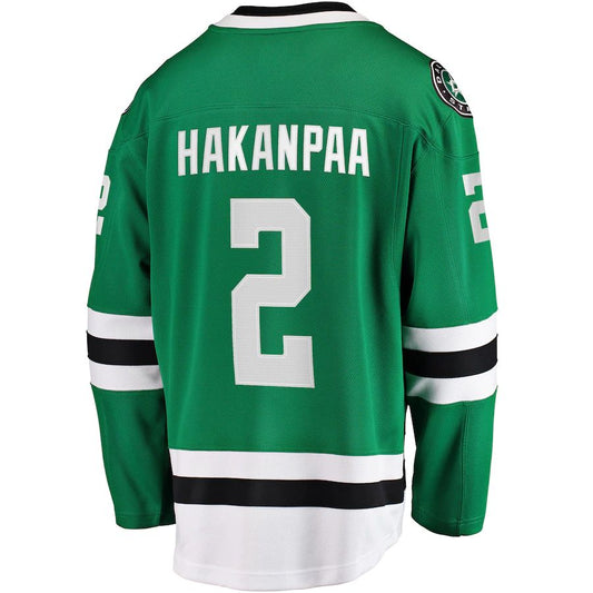 D.Stars #2 Jani Hakanpaa Fanatics Branded Home Breakaway Player Jersey Kelly Green Stitched American Hockey Jersey UNEC