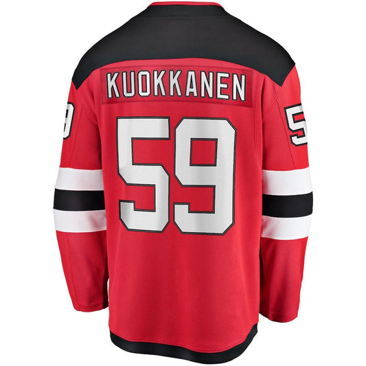 NJ.Devils #59 Janne Kuokkanen Fanatics Branded Home Breakaway Player Jersey Red Stitched American Hockey Jersey UNEC