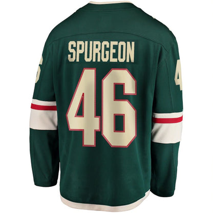 M.Wild #46 Jared Spurgeon Fanatics Branded Youth Breakaway Player Jersey Green Stitched American Hockey Jersey UNEC
