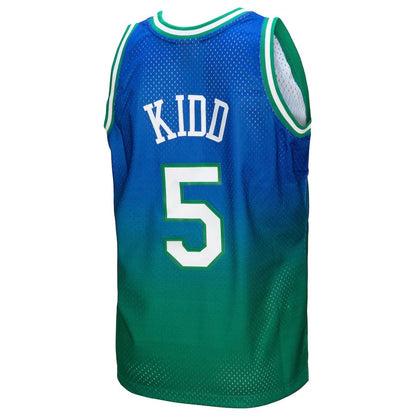 D.Mavericks #5 Jason Kidd Mitchell & Ness 1994-95 Hardwood Classics Fadeaway Swingman Player Jersey Green Navy Stitched American Basketball Jersey UNEC
