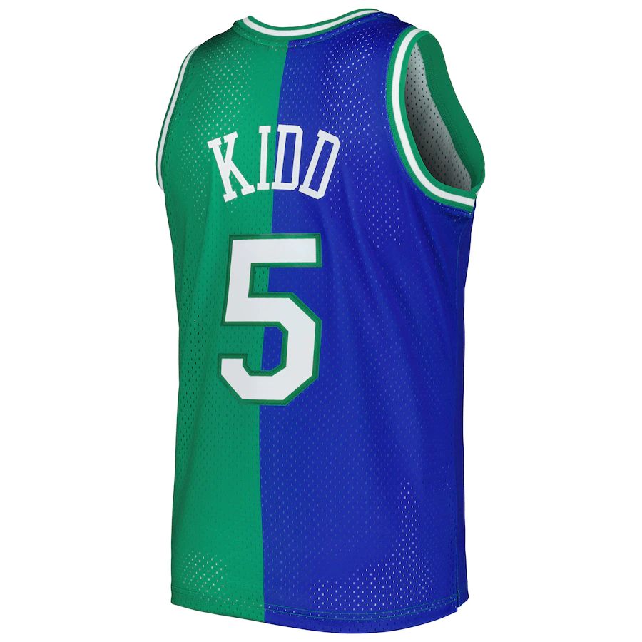 D.Mavericks #5 Jason Kidd Mitchell & Ness Hardwood Classics 1994-95 Split Swingman Jersey Blue Green Stitched American Basketball Jersey UNEC