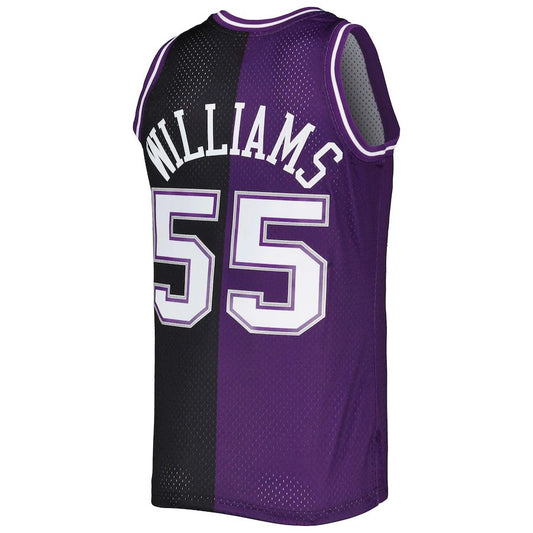 S.Kings #55 Jason Williams Mitchell & Ness Hardwood Classics 2000-01 Split Swingman Jersey PurpleBlack Stitched American Basketball Jersey UNEC