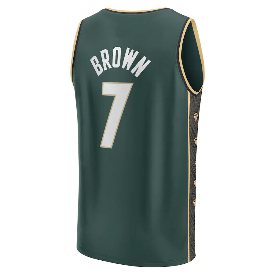 B.Celtics #7Jaylen Brown Fanatics Branded 2022-23 Fastbreak Jersey  City Edition Kelly Green Stitched American Basketball Jersey UNEC
