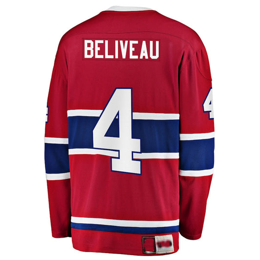 M.Canadiens #4 Jean Beliveau Fanatics Branded Premier Breakaway Retired Player Jersey Red Stitched American Hockey Jersey UNEC