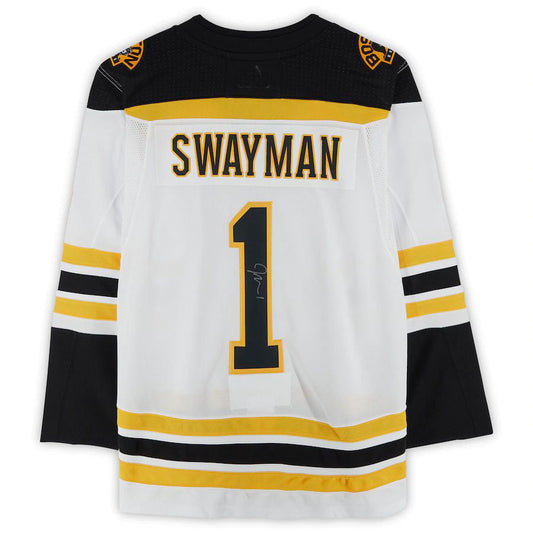 B.Bruins #1 Jeremy Swayman Fanatics Authentic Autographed Authentic Jersey White Black Stitched American Hockey Jersey UNEC