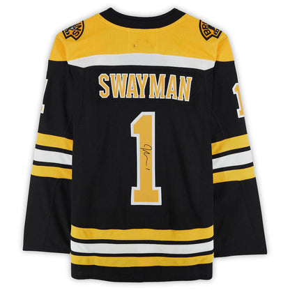B.Bruins #1 Jeremy Swayman Fanatics Authentic Autographed Home Authentic Jersey Black Stitched American Hockey Jersey UNEC