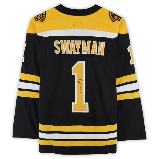 B.Bruins #1 Jeremy Swayman Fanatics Authentic Autographed Home Authentic Jersey Black Stitched American Hockey Jersey UNEC