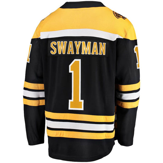 B.Bruins #1 Jeremy Swayman Fanatics Branded  Home Breakaway Replica Jersey Black Stitched American Hockey Jersey UNEC