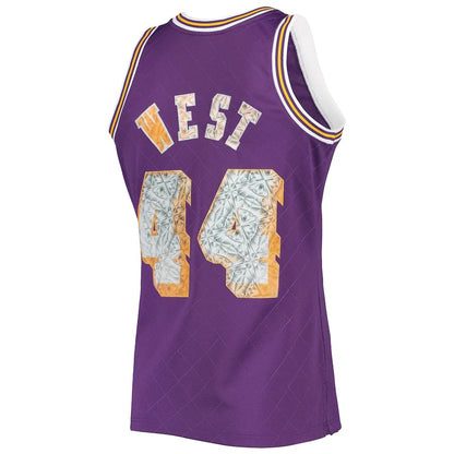 LA.Lakers #44 Jerry West Mitchell & Ness 1996-97 Hardwood Classics 75th Anniversary Diamond Swingman Jersey Purple Stitched American Basketball Jersey UNEC
