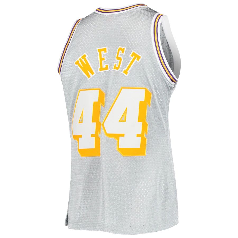 LA.Lakers #44 Jerry West Mitchell & Ness 75th Anniversary 1971-72 Hardwood Classics Swingman Jersey Silver Stitched American Basketball Jersey UNEC