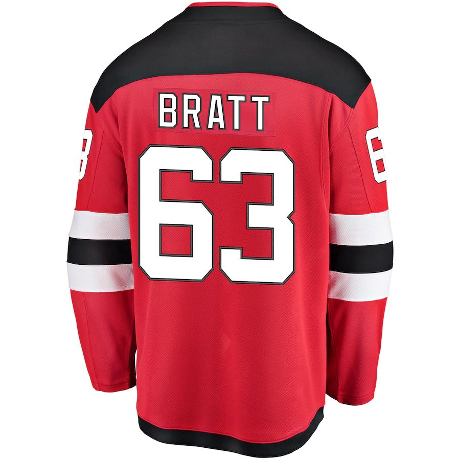 NJ.Devils #63 Jesper Bratt Fanatics Branded Home Breakaway Player Jersey Red Stitched American Hockey Jersey UNEC