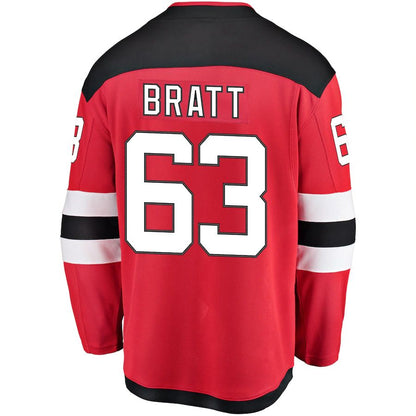 NJ.Devils #63 Jesper Bratt Fanatics Branded Home Breakaway Player Jersey Red Stitched American Hockey Jersey UNEC