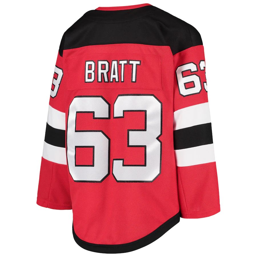 NJ.Devils #63 Jesper Bratt Home Premier Player Jersey Red Stitched American Hockey Jersey UNEC