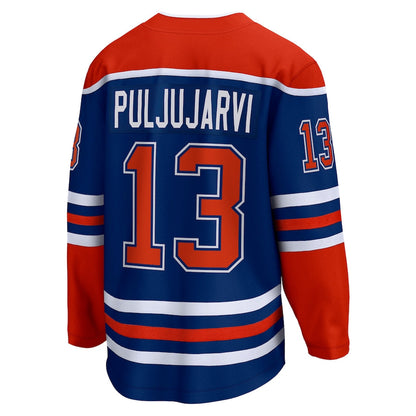 E.Oilers #13 Jesse Puljujarvi Fanatics Branded Home Breakaway Player Jersey Royal Stitched American Hockey Jersey UNEC