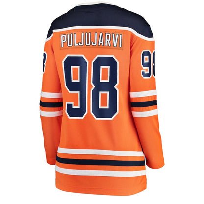 E.Oilers #98 Jesse Puljujarvi Fanatics Branded Home Breakaway Player Jersey Orange Stitched American Hockey Jersey UNEC