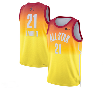 #21 Joel Embiid 2023 All-Star Game Swingman Jersey - Orange Stitched American Basketball Jersey UNEC