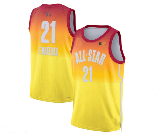 #21 Joel Embiid 2023 All-Star Game Swingman Jersey - Orange Stitched American Basketball Jersey UNEC