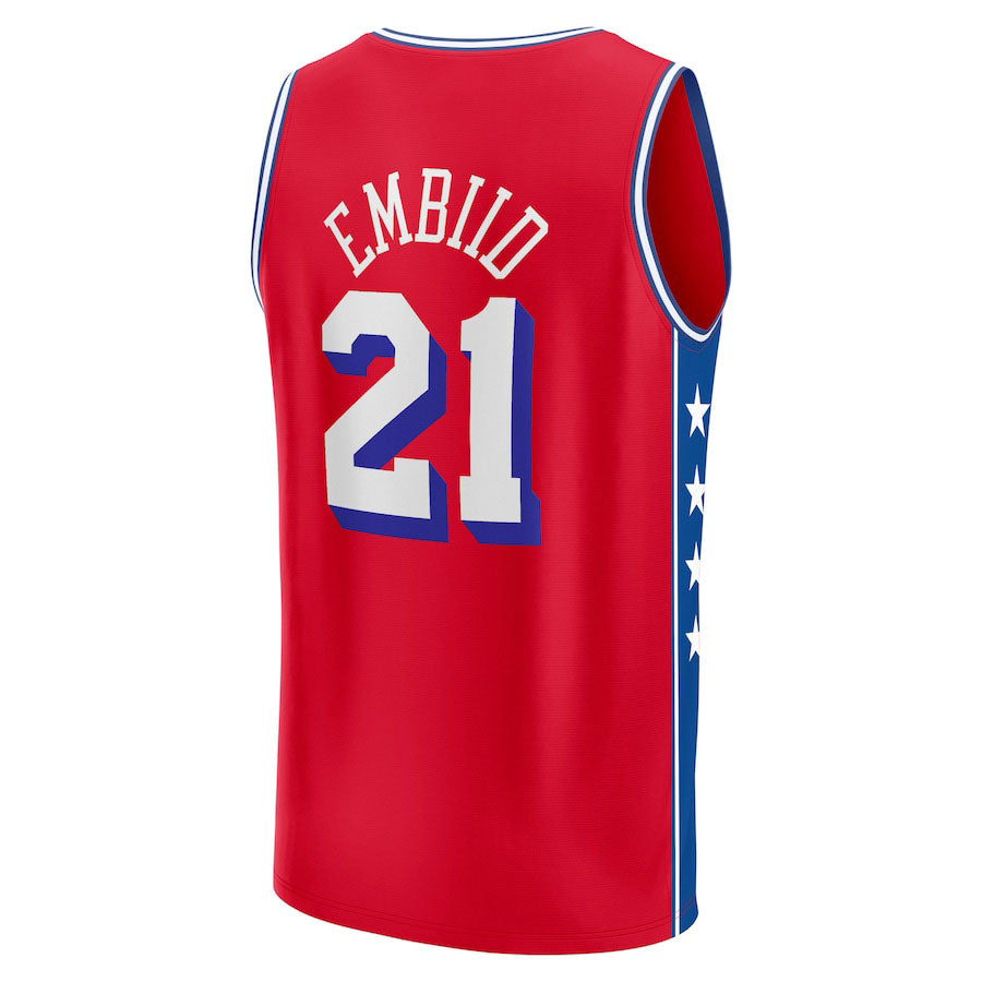 PH.76ers #21 Joel Embiid Fanatics Branded 2022-23 Fast Break Replica Player Jersey Statement Edition  Red Stitched American Basketball Jersey UNEC