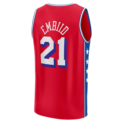 PH.76ers #21 Joel Embiid Fanatics Branded 2022-23 Fast Break Replica Player Jersey Statement Edition  Red Stitched American Basketball Jersey UNEC