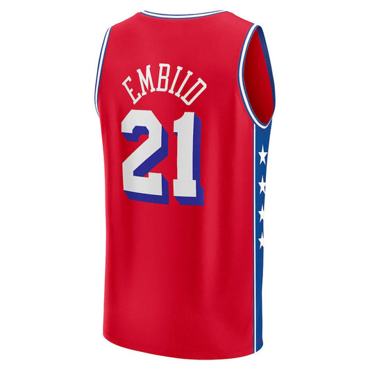 PH.76ers #21 Joel Embiid Fanatics Branded 2022-23 Fast Break Replica Player Jersey Statement Edition  Red Stitched American Basketball Jersey UNEC