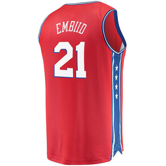 PH.76ers #21 Joel Embiid Fanatics Branded Fast Break Replica Jersey Statement Edition  Red Stitched American Basketball Jersey UNEC