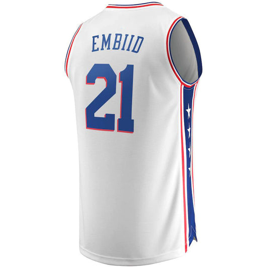 PH.76ers #21 Joel Embiid Fanatics Branded Fast Break Replica Jersey Association Edition  White Stitched American Basketball Jersey UNEC