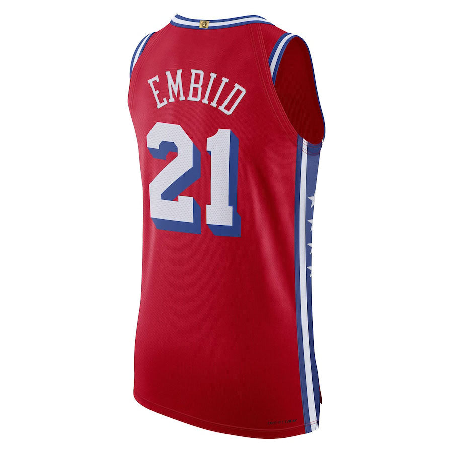 PH.76ers #21 Joel Embiid Jordan Brand 2022-23 Authentic Jersey Statement Edition  Red Stitched American Basketball Jersey UNEC